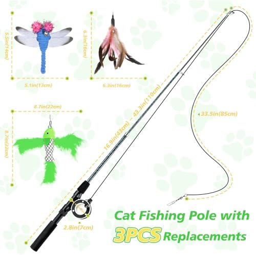 Pawaboo Cat Feather Toys, 4 Pack Interactive Cat Feather Teaser Wand Toys - Image 6