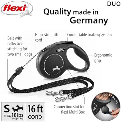 FLEXI® Classic Double Cord Retractable Dog Leash, Small, 16 ft - Black - Image 2
