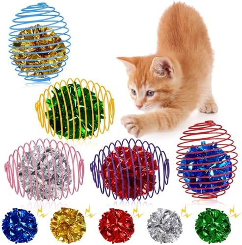Jecery 5 Pcs Cat Toys Spring,Crinkle Ball,Multicolor by Jecery