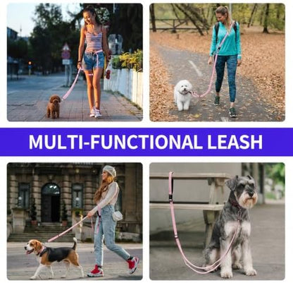 Kazazoo Hands-Free Dog Leash Adjustable Length 5-8 Ft,Waist & Crossbody Leash for Walking with Small Dogs Bichon Frisé & Teddy Reflective Strips, Ballistic Nylon, Waist Belt, Lightweight Pink - Image 6
