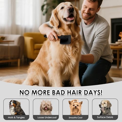 Large Dog 3 in 1 Grooming Kit, Extra Long Pin Slicker Brush, Black - Image 4