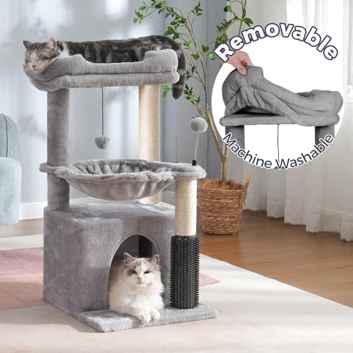Cat Tree 32” Small Cat Tower with Large Hammock 16”& Self Groomer - Image 6