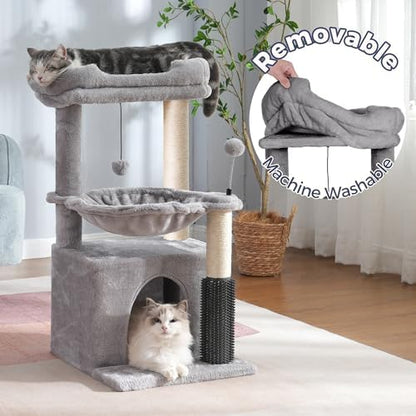Cat Tree 32” Small Cat Tower with Large Hammock 16”& Self Groomer - Image 6