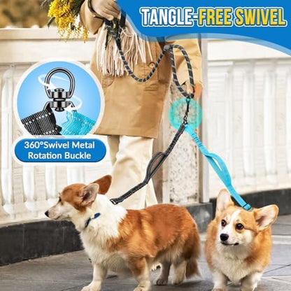 AUTOWT Double Leash for Two Dogs, No Tangle 360° Swivel Dual Dog Leashes with 4 Handles, Super Lightweight for Puppy, Reflective Adjustable Strap and Shock Absorbing Bungee - Image 5