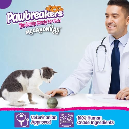 Pawbreakers 1-MegaBonkas Catnip Ball - All Natural Cat Treats & Toys, Medical Grade Catnip, Safe & Digestible, Hypoallergenic & Vegan - 3 oz, 2.25 inches Diameter, Made in USA - Image 6
