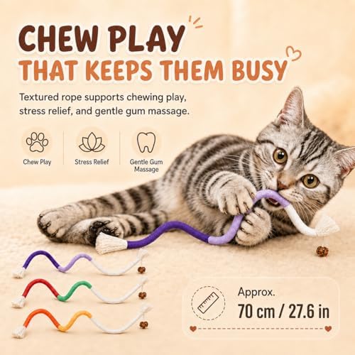 3-Pack Bent Cat Rope Toy, Pet Chew Toys, Interactive Tease Toys for Cats and Kittens, Bite-Proof Playthings, Cotton Rope Kitten Toys for Dental Care and Stress Relief, Pet Supplies - Image 4