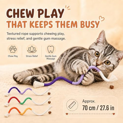 3-Pack Bent Cat Rope Toy, Pet Chew Toys, Interactive Tease Toys for Cats and Kittens, Bite-Proof Playthings, Cotton Rope Kitten Toys for Dental Care and Stress Relief, Pet Supplies - Image 4