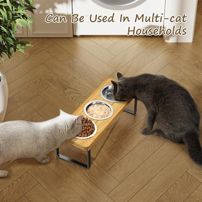 Elevated Cat Bowls with 3 Stainless Steel Bowls | 10° Tilted Anti-Vomiting Raised Cat Food Bowl for Small Cats and Puppies Pet Bowl with Stand - Image 5