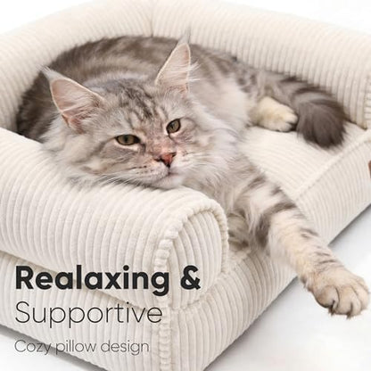 FUKUMARU Dog Couch Bed, Corduroy Cozy Cat Bed, Waterproof, Washable Cover - Image 2