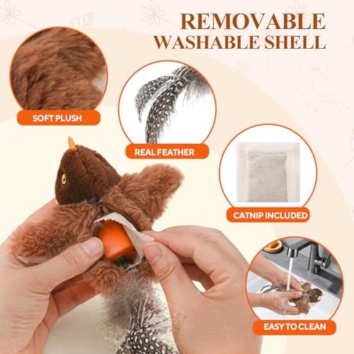 LIFLIX Small Flappy Bird Cat Toy, Interactive Flapping Chirping Wings (No Flying) Cat Toy, Simulated Sparrow Catnip Toy for Indoor Cats and Kittens, Sound on/Off Switchable, 5.51×4.72×1.97 Inches - Image 6