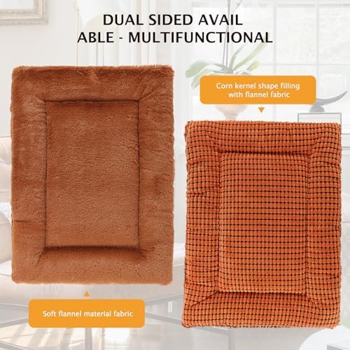 Reversible Dog Bed Mat with Plush and Corn Velvet,Soft Warm Pet Cushion, Dual Purpose Washable Sleeping Mattress Bed for Small Medium Large Dog and Cat XB004 (30"x20", Orange) - Image 5