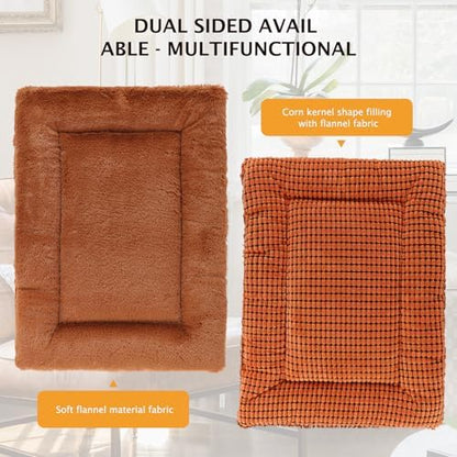 Reversible Dog Bed Mat with Plush and Corn Velvet,Soft Warm Pet Cushion, Dual Purpose Washable Sleeping Mattress Bed for Small Medium Large Dog and Cat XB004 (30"x20", Orange) - Image 5