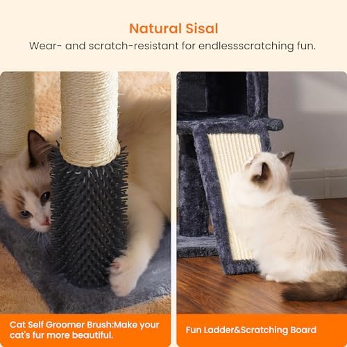 Heybly Cat Tree with Cat Self Groomer Brush, 42.5 inch HCT005SG - Image 6