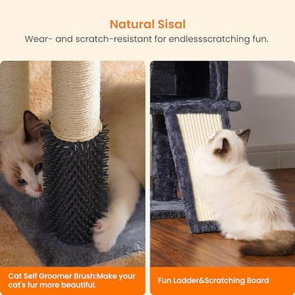 Heybly Cat Tree with Cat Self Groomer Brush, 42.5 inch HCT005SG - Image 6