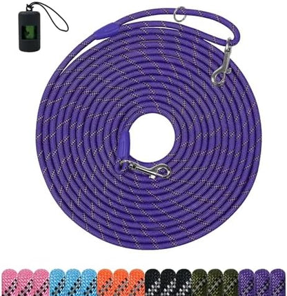 Long Dog Training Leash，Heavy Duty Reflective Rope Lead for Small Medium Large Dogs ，6FT 10FT 15FT 30FT 50FT for Training, Walking, Backyard, Camping (Purple, 15FT) by Unknown