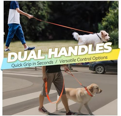 VIVAGLORY Double Handle Dog Leash Twingrip, 4ft x 1/2in, Orange - Image 2