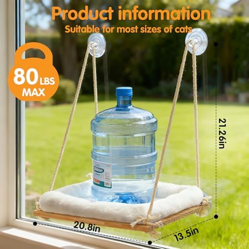 Large Cat Window Perch Hammock, Solid Wood Seat & Plush Cushion - Image 2