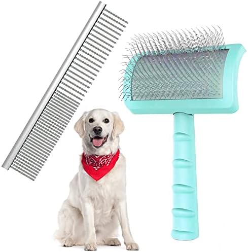 Large Slicker Brush & Green-comb Value Kit, Extra Long Pin Dog Grooming Brush for Curly Hair Goldendoodles, Removes Long and Loose Hair & Undercoat by NeatHoiho