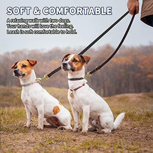 LWBMG Multi Function Leather Dog Leash - 8ft Genuine Leather Hands Free Double Ended Dog Training Leash for Small Medium Dogs - Brown - Image 6