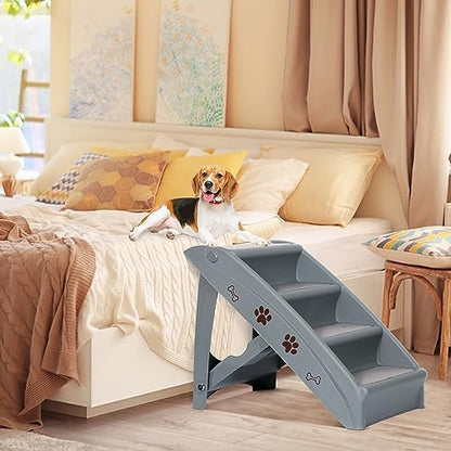 LEMY Foldable Pet Ladder,Pet Stairs with 4 Steps,Plastic Anti-Slip Pet Furniture Pet Dog Steps for Small/Old Dog,Grey - Image 2