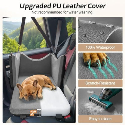 JOEJOY PU Dog Car Seats for Small Medium Dogs, Wipe Clean Waterproof Dog Booster Seat with 2.5 inch Cushion, Thickened 2 inch Memory Foam Pet Car Seats with Safety Belt and Storage Pockets - Image 4