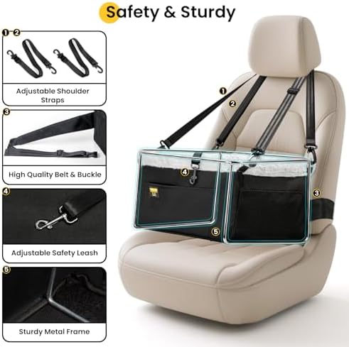 Conlun Dog Car Seat Booster | Steel Frame Anti-Collapse | Small Pet | Black - Image 4