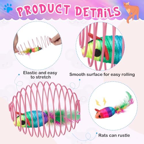 Jecery 5 Pcs Cat Toys Spring,Mouse, Rainbow Color - Image 3