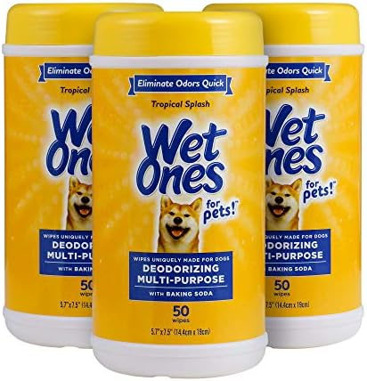 Wet Ones for Pets Deodorizing Multi-Purpose Dog Wipes with Baking Soda, 50 Count - 3 Pack| Dog Deodorizing Wipes for All Dogs in Tropical Splash Scent, Wipes for Deodorizing Dogs by WetOnes