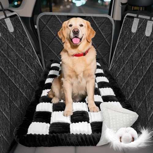 Thickened Dog Bed for Car Back Seat, Upgraded Bottom Non-Slip, Fits Hard Bottom car seat Cover for Dogs, Premium Mixed Color, Dog Car Seat Cover (Black-White) by Cyhczx