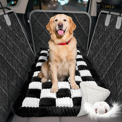 Thickened Dog Bed for Car Back Seat, Upgraded Bottom Non-Slip, Fits Hard Bottom car seat Cover for Dogs, Premium Mixed Color, Dog Car Seat Cover (Black-White) by Cyhczx