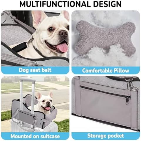 Center Console Dog Car Seat,Pet Puppy Middle Console Dog Car Seat for Small Dogs (Grey, Large) - Image 6