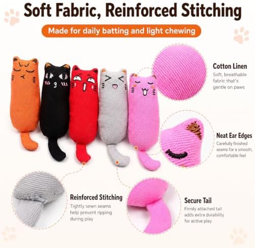 Legendog 5Pcs Bite Resistant Catnip Toy for Cats,Catnip Filled Cartoon Mice Cat Teething Chew Toy - Image 3