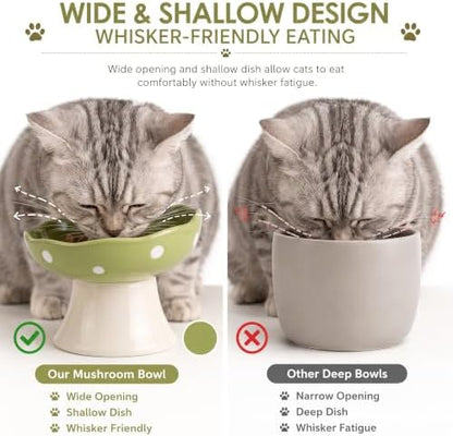 Mushroom Cat Bowl, Elevated Ceramic Cat Bowl, Avocado Green - Image 4
