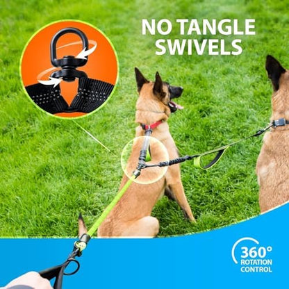 SparklyPets - Double Dog Bungee Rope Leash - Dual Dog Lead for Medium and Large Breeds - Padded Handles, No Tangle - Flow Leash, 2 Dogs Walking Accessory - Image 3