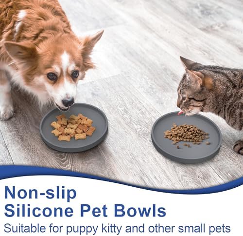 Arespark Pet Silicone Food Mat, Set of 2 Nonslip Waterproof Feeding Bowl Mat with Raised Edges for Food and Water Prevent Spills, Round Eating Tray for Dog Cat Puppy Kitten, 6'' x 6'' - Image 2