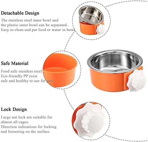 Dog Crate Bowl, Hanging Stainless Steel Removable Pet Crate Water & Food Bowls, Pet Cage Feeder Container Coop Cup for Cat Puppy Birds Rats Guinea Pigs Rabbit Hamster (2PCS) - Image 3