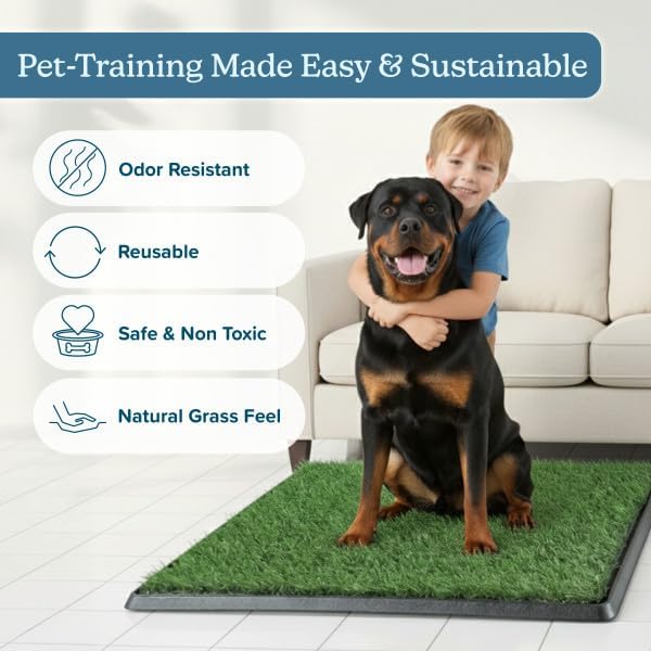 Artificial Grass Puppy Pee Pad for Dogs and Small Pets - Set of Three 41x27 Inch, Reusable 4-Layer Turf Pads for Dogs - Indoor and Outdoor Fake Grass Potty Pet Supplies by PETMAKER