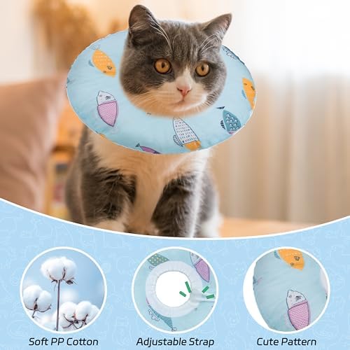 Seyezo Cat Cone Collar Soft, Adjustable Cat Recovery Cone, Blue Fish, Large - Image 3