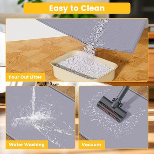 Silicone Cat Litter Mat with Toy, 38x25 Inch Large - Waterproof, Easy Clean Trapping Mat for Kitty Litter Box, Non-Slip Litter Box mat for Hardwood Floors & Carpet Protection (Grey) - Image 5