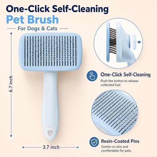 Self-Cleaning Cat Brush for Shedding and Pet Hair Remover Set, Blue - Image 2