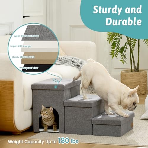 COZY KISS Dog Stairs with Storage, 17.7" H Dog Steps with Condo, 3-Step - Image 6