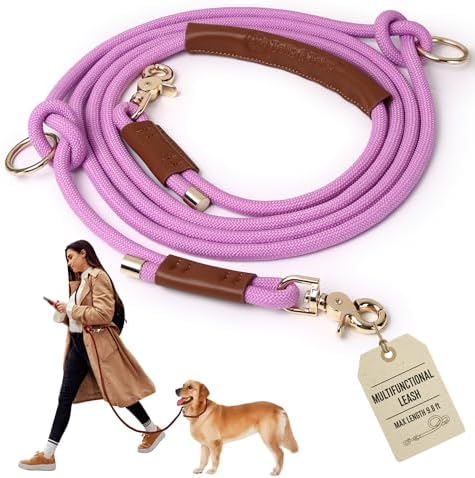 Hands Free Multifunctional Dog Leash for 1 or 2 Dogs, 9.8 ft, Opera Mauve by TAILSTALES