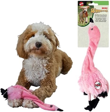 SPOT Skinneeez Flamingo 13 Inch Stuffing-Free Plush Squeaky Dog Toy – Soft Interactive Chew Toy for Small and Medium Dogs – Mess-Free Play for Light & Moderate Chewers by SPOT