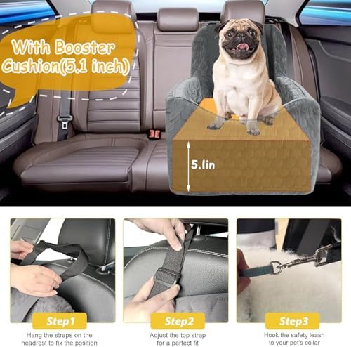 Dog Car Seat for Small/Medium Dogs, Memory Foam Dog Booster Seat, Travel Safety Per Car Seat with Washable Removable Cover, Storage Pockets for Dogs up to 35 lbs(Gray) - Image 4