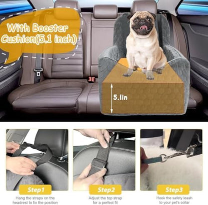 Dog Car Seat for Small/Medium Dogs, Memory Foam Dog Booster Seat, Travel Safety Per Car Seat with Washable Removable Cover, Storage Pockets for Dogs up to 35 lbs(Gray) - Image 4