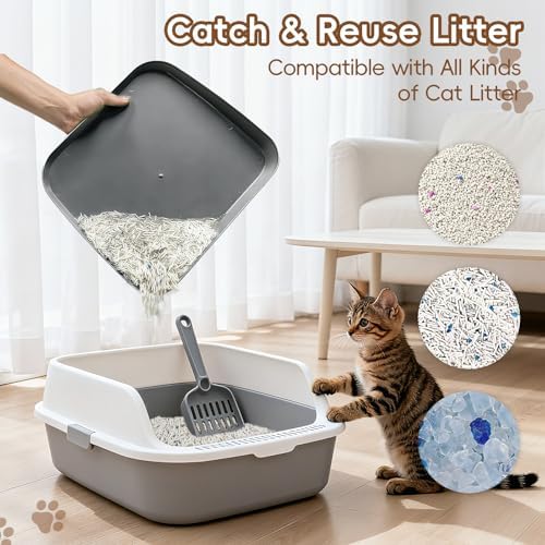 Elevated Litter Box Ramp/Steps for Kittens & Old Cats,Washable Litter Catcher Stairs for Automatic Cat Litter Box,Anti-Tracking Cat Litter Mat Pedal with Filter,Easy to Clean (Dark Grey) - Image 4