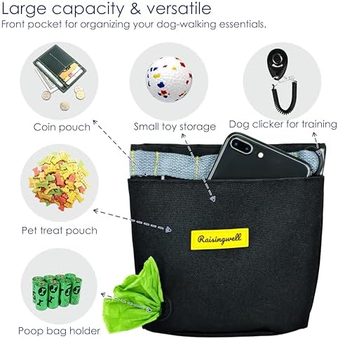 Raisingwell Dog Treat Pouch for Pet Walking and Training with Clicker 2 Cup Silicone Bag Small Fanny Pack Holder for Puppy Snack Dispenser Kit for Leash and Outdoor Use (Black) - Image 4