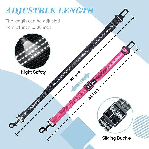 2 Pack Dog Seat Belt Adjustable Dog Car Seatbelts for Vehicle Nylon Pet Safety Seat Belt with Elastic Bungee Buffer Reflective & Durable Car Harness for Dogs (Black + Pink) - Image 3