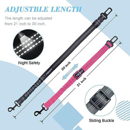 2 Pack Dog Seat Belt Adjustable Dog Car Seatbelts for Vehicle Nylon Pet Safety Seat Belt with Elastic Bungee Buffer Reflective & Durable Car Harness for Dogs (Black + Pink) - Image 3