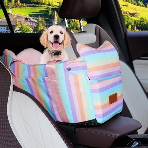 Dog Car Seat for Small Dogs 5-15 lbs, Pink Stripes by HANMEIANINC